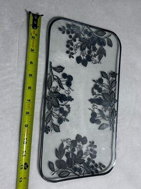 serving tray dish metal detail vintage silver city glass co overlay rectangular